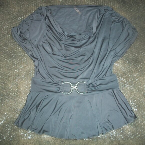 womens gray peplum blouse.draped front.size medium - Picture 1 of 2